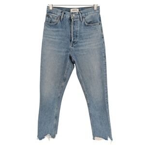 AGOLDE Riley‎ High Rise Straight Crop Jeans 24 Blue Raw Hem Boho Chic Minimalist